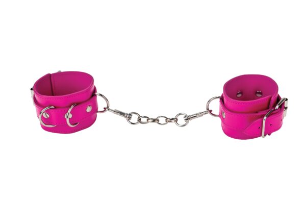 Handschellen Leder und Metall pink