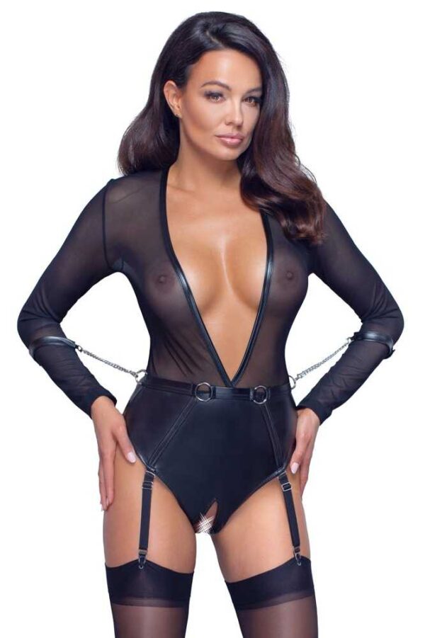 Langarm-Body mit abnehmbaren Strapsen Cottelli Schwarz-4024144114122