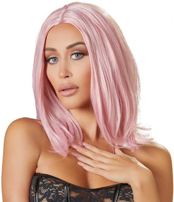 Cottelli schulterlange rosa Bob Perücke mit Mittelscheitel-4024144700240