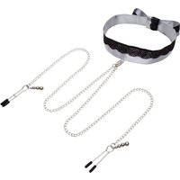 Halsband mit Nippelklemmen „Play Nice Satin Collar & Nipple Clamps“ 1 Halsband mit Nippelklemmen „Play Nice Satin Collar & Nipple Clamps“