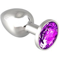 Edelstahl-Buttplug mit lila Kristall (140g)
