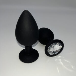 Silikon Plug black X-large mit klarem Kunststein-