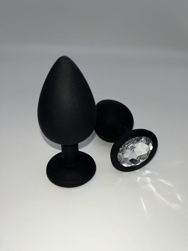 Silikon Plug black X-large mit klarem Kunststein-