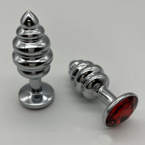 Metall Plug silber small mit rotem Kunststein-