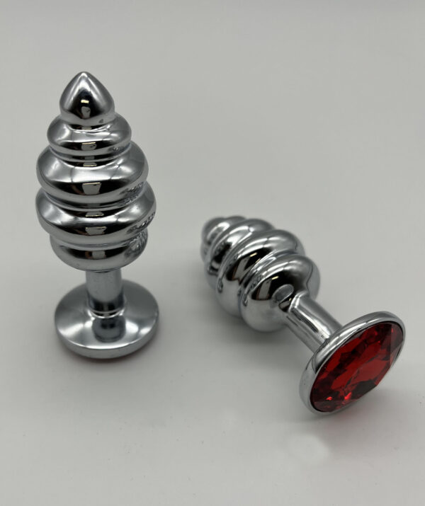 Metall Plug silber small mit rotem Kunststein-