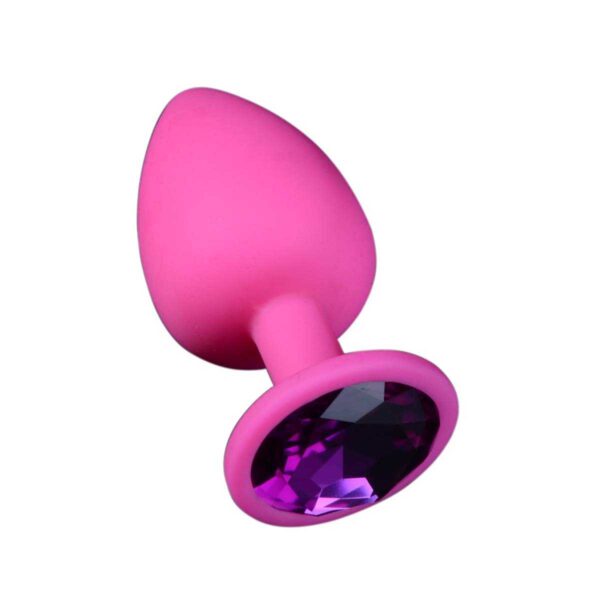 Pinker Buttplug aus Silikon mit Kristall L-