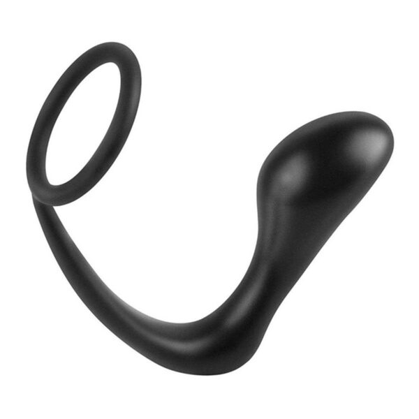 Penisring mit Plug aus Silikon Schwarz-