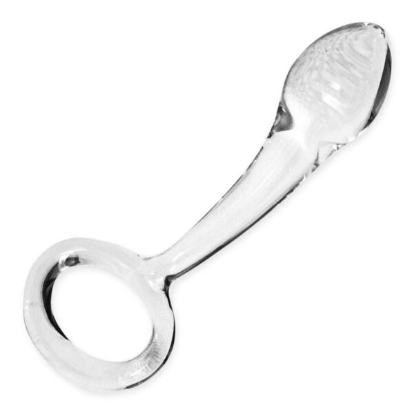 Gebogener Glasdildo mit Ziehring 14 cm-