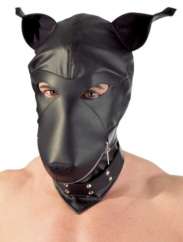 Dog Mask Kopfmaske Leder-Design Schwarz-4024144032730