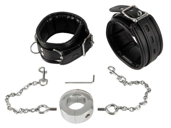 Hand Cuffs & Cock Ring Handfesseln plus Penisring mit Karabinerketten fetish ...-4024144113699