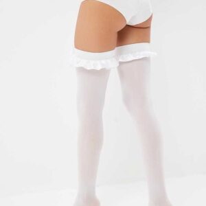 Le Frivole Enge Netzstrümpfe mit Satin-Schleifen S-M Weiß-4680591048368