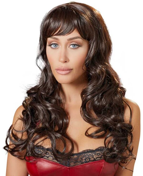 Cottelli gewellte braune Langhaarperücke mit Pony-4024144777488