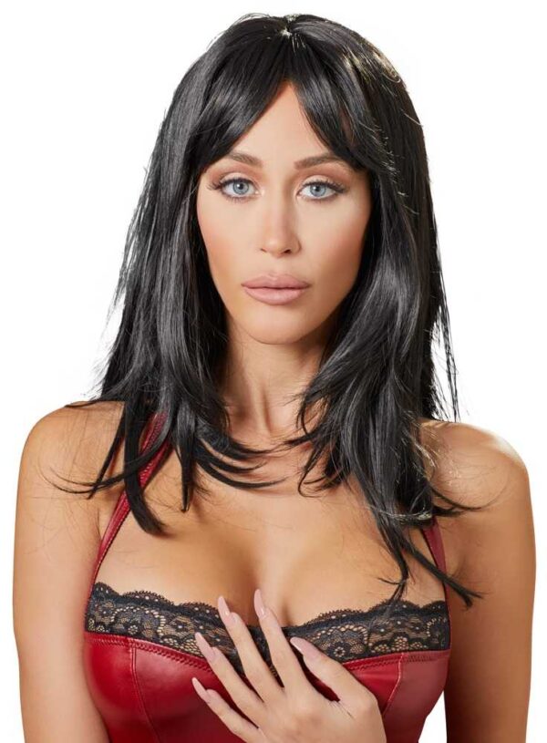 Cottelli mittellange gestufte schwarze Perücke-4024144779192