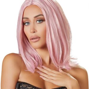 Cottelli schulterlange rosa Bob Perücke mit Mittelscheitel-4024144700240