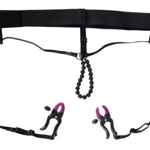 Clit Spreader-String with Silicon Clamps mit Schamlippenklammern Schwarz-4024144535583