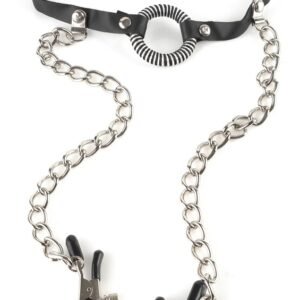 O-Ring Gag with Nipple Clamps Nippelklemmen Schwarz-603912254266