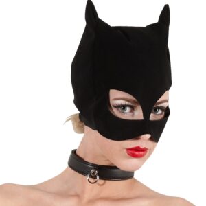 Katzen-Maske im Nubukleder-Design Schwarz-4024144002245