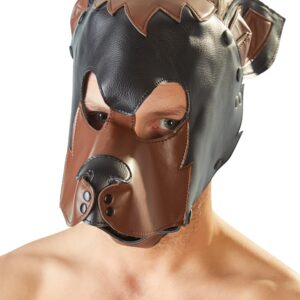 Hundemaske in Lederoptik Schwarz-Braun-4024144378838