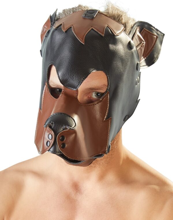 Hundemaske in Lederoptik Schwarz-Braun-4024144378838