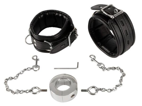 Hand Cuffs & Cock Ring Handfesseln plus Penisring mit Karabinerketten fetish col...-4024144113699