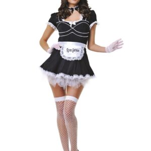 Le Frivole Dienstmädchen-Kostüm mit Schleifen-Halsband Schwarz-4680592025443