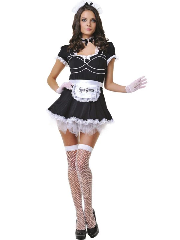 Le Frivole Dienstmädchen-Kostüm mit Schleifen-Halsband Schwarz-4680592025443
