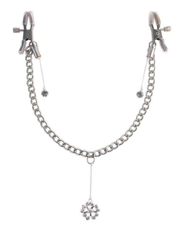 Crystal Nippelklammern mit Schmuckelement und Metallkette Silber-4024144555413