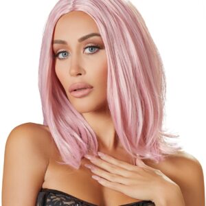 Cottelli schulterlange rosa Bob Perücke mit Mittelscheitel-4024144700240