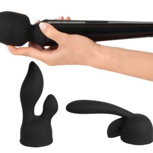 Massagestab Rechargeable Wand Vibrator mit 2 Aufsätzen Schwarz-4024144124473